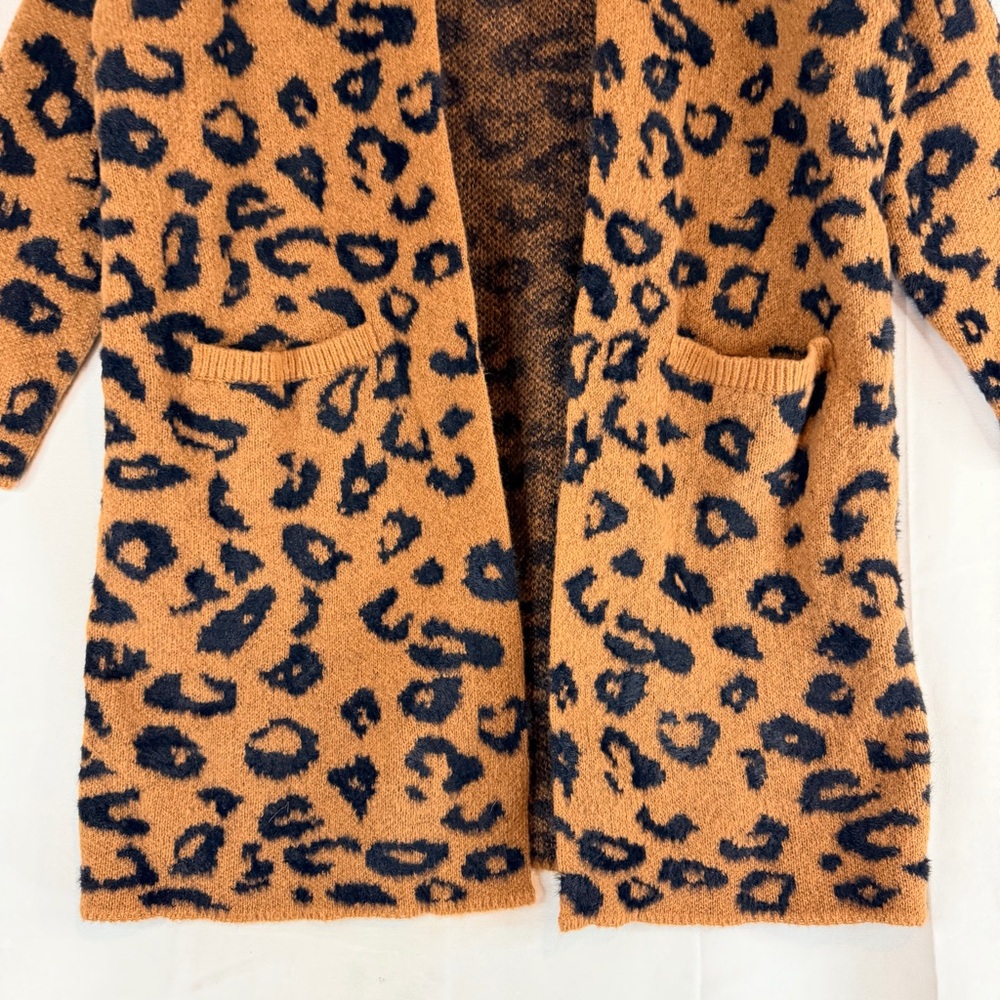 KNOX ROSE Women’s Size M Sweater Cardigan NWT Leopard Longline Open Front SOFT - Picture 3 of 14
